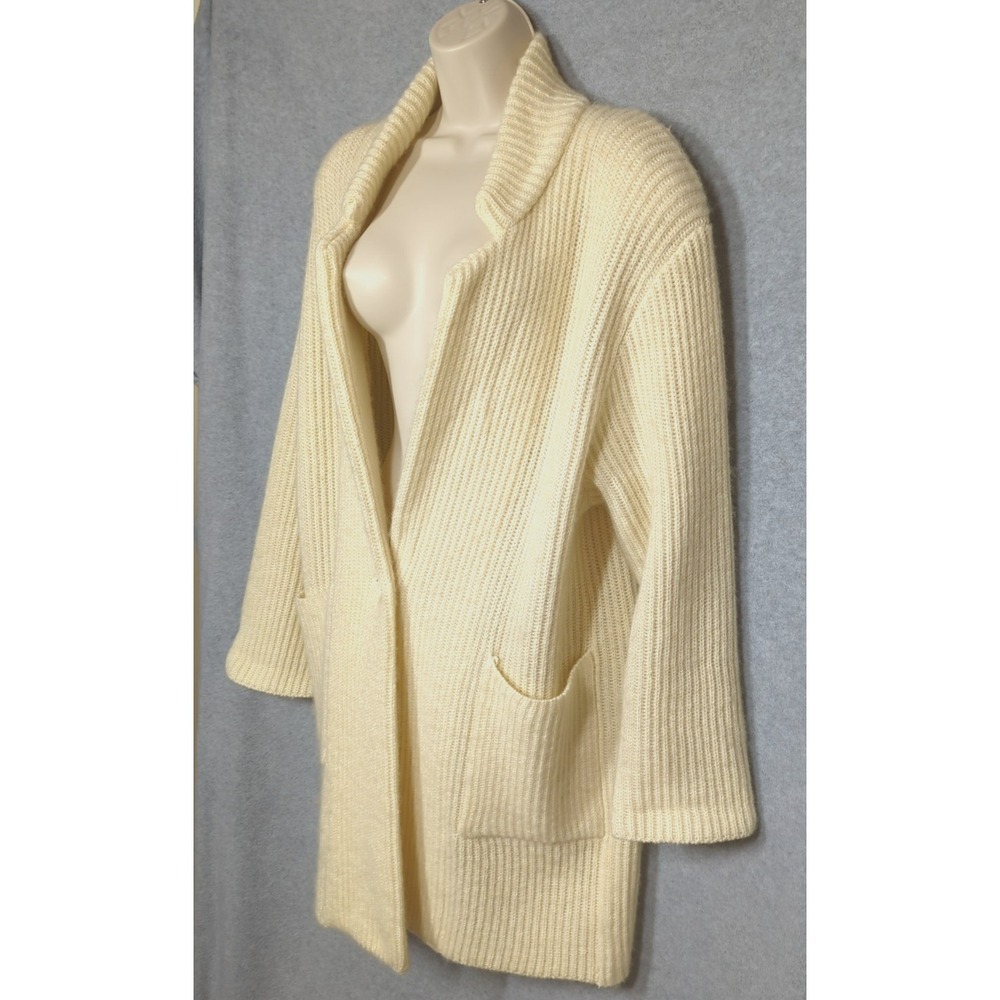 Vtg Women 70s 80s Wool Mohair Sweater Coat L Ivory Hong Kong Cottage Core Cozy